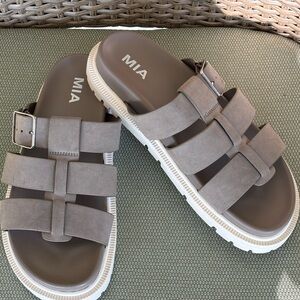MIA Taupe Slide Sandals with White Sole